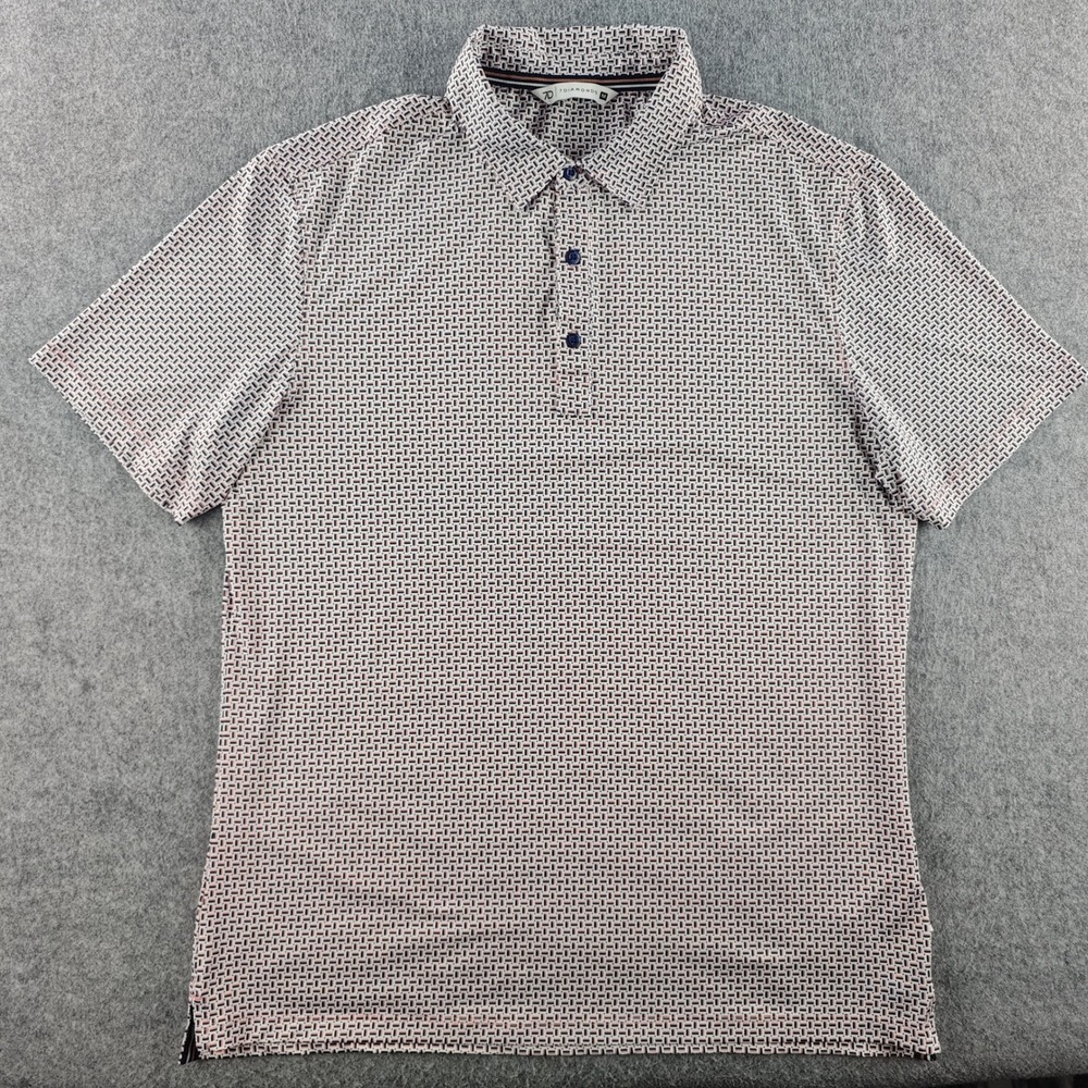 7 Diamonds 4-Way Stretch Polo Shirt Mens Medium Geometric Pink Navy SMP-1574